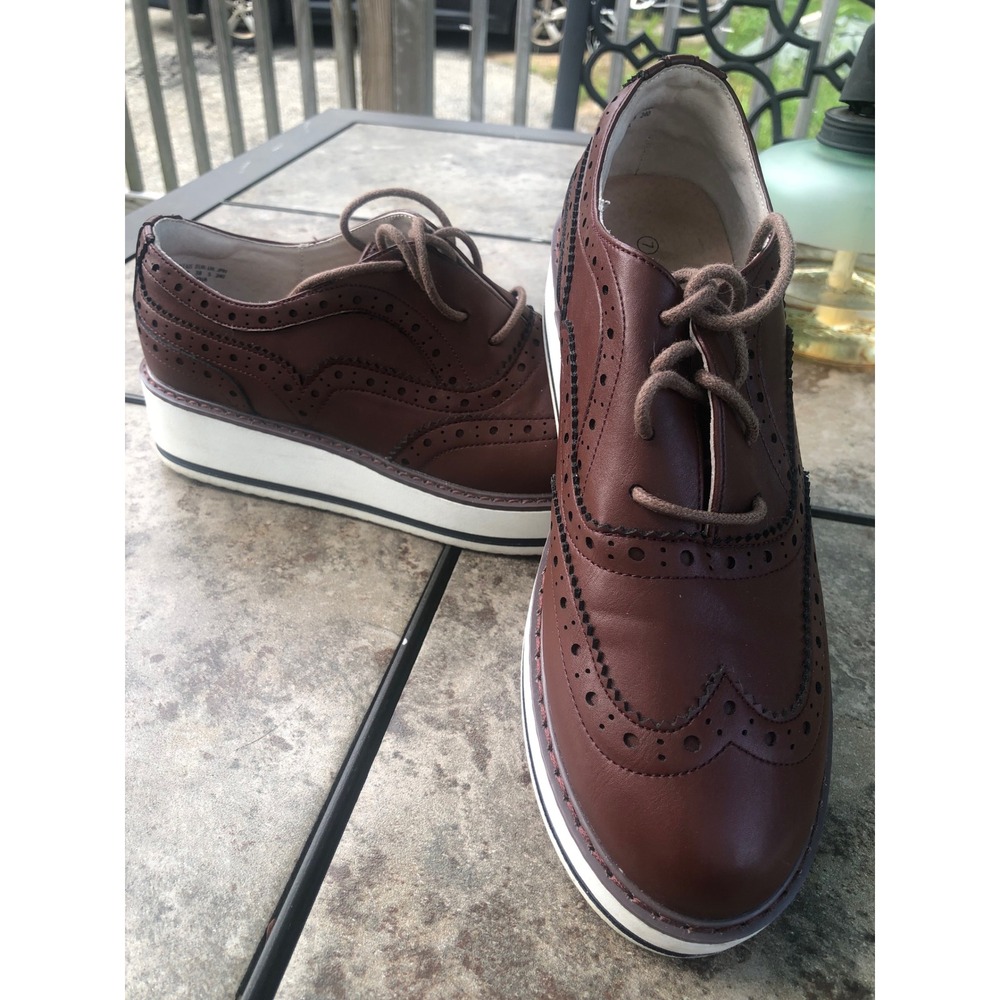Bruno Marc chunky Platform Wingtip Oxford Shoes Womens Size 7 Lace Up retro
